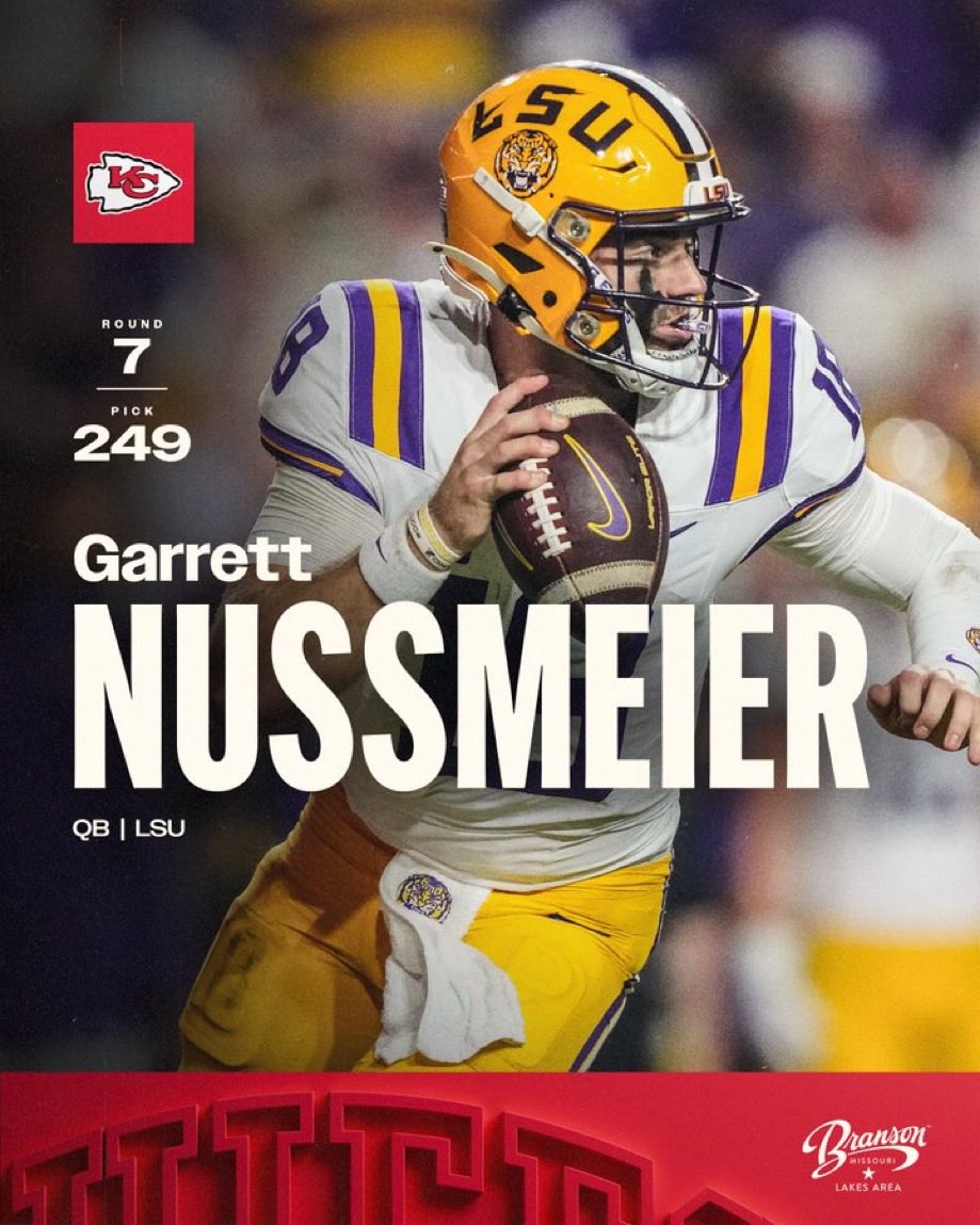wonzwaze's tweet photo. 7.249- Garrett Nussmeier: KC

Nuss is a pro-ready gunslinger, but I’m not predicting a Brock Purdy type situation in Kansas City. Career backup #Chiefs https://t.co/cdbpIMGCEi