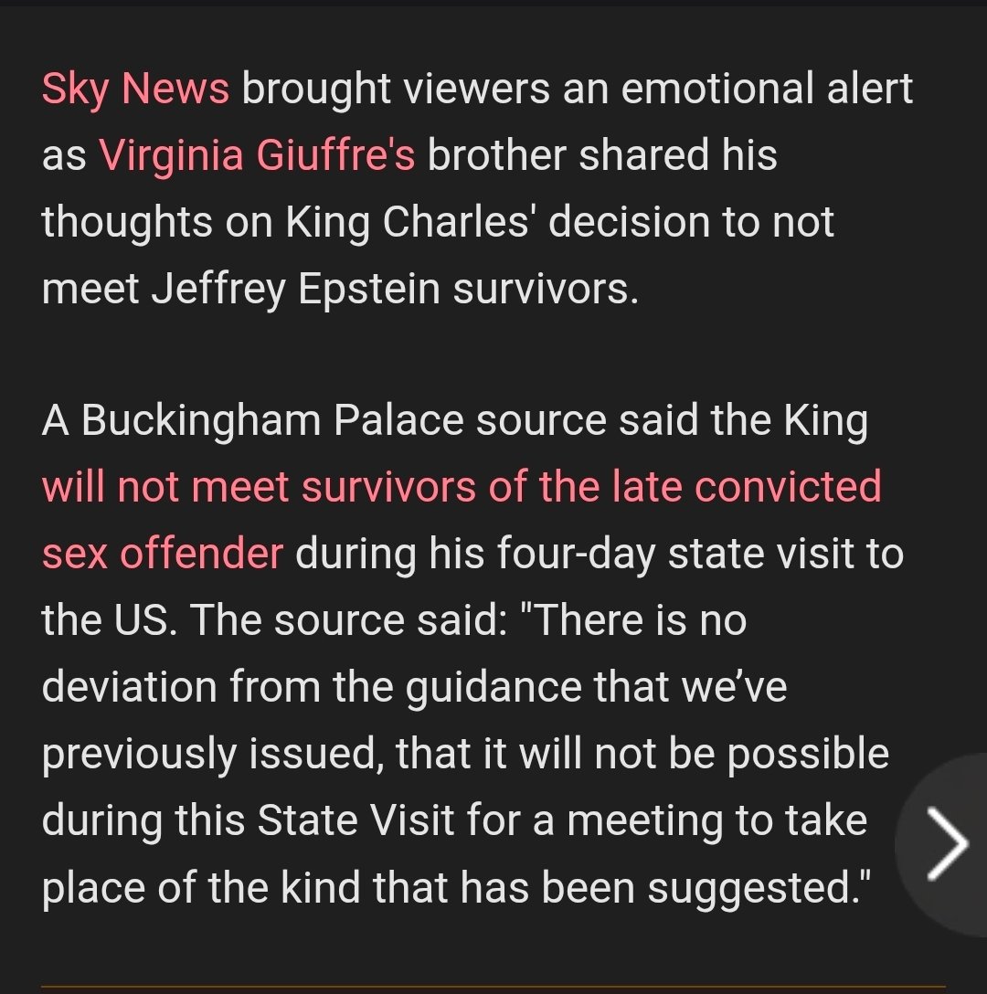 NSome1ne's tweet image. SKY NEWS HALTED FOR MOTIONAL NEWS ALERT - AND IT'S VERY AWKWARD FOR KING CHARLES
...

#VirginiaGiuffre's brother, Sky Roberts, is asking #KingCharles to meet with #Epstein's #victims while he is in the U.S. visiting one of #JeffreyEpstein's co-perpetrators.  

That's a good one.