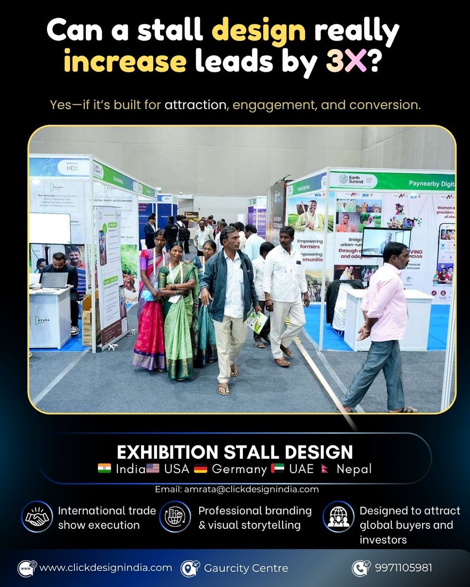clickdesignind1's tweet photo. 🚀 Can a stall design really increase leads by 3X?

Yes — but only if it’s designed with purpose.

Most brands invest heavily in exhibitions… yet walk away with visits, not leads.

Why? Because their stall looks good — but doesn’t guide, engage, or convert. https://t.co/FYebD1b0os