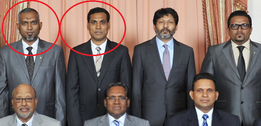 HKurusee's tweet photo. Later cabinet colleagues in Waheed’s gov, which was formed after the 7 Feb 2012 coup.

It’s sad to see Shamheed now as the public face of @MickailNaseem's campaign. https://t.co/IST914CV1k