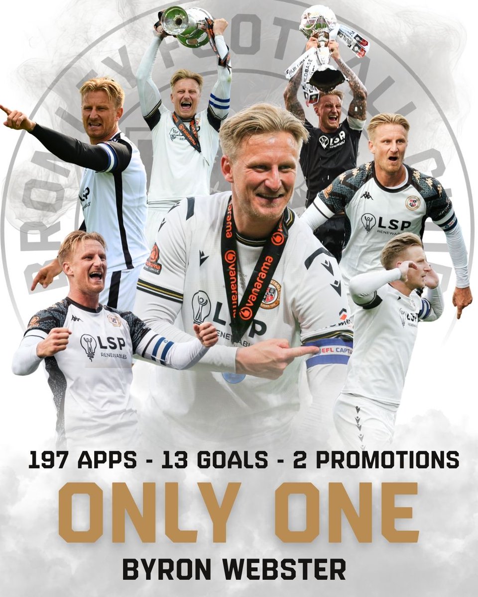 Skipper Byron Webster has announced that Saturday's match against Walsall will be his last as a Bromley player.

Webby, without you at the helm of our squad, we wouldn't be where we are today.

An inspiration and example to each and every one of your teammates, past and present.