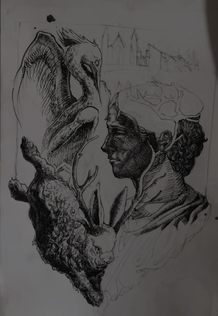 Sylvtf's tweet photo. i have nothing else to post today so here ya go with a quick pic as an update for this (no it's not done and yes my camera refuses to cooperate😭)
#WIP #ink #drawingsㅤㅤ https://t.co/VjCvfckOGD