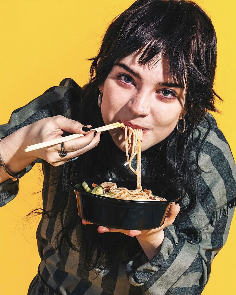 Sophie Thatcher by Cole Saladino for Thrillist, 2022. 

The second picture features Sophie enjoying noodles from Kopitiam, one of her favourite restaurants in New York. 🍜