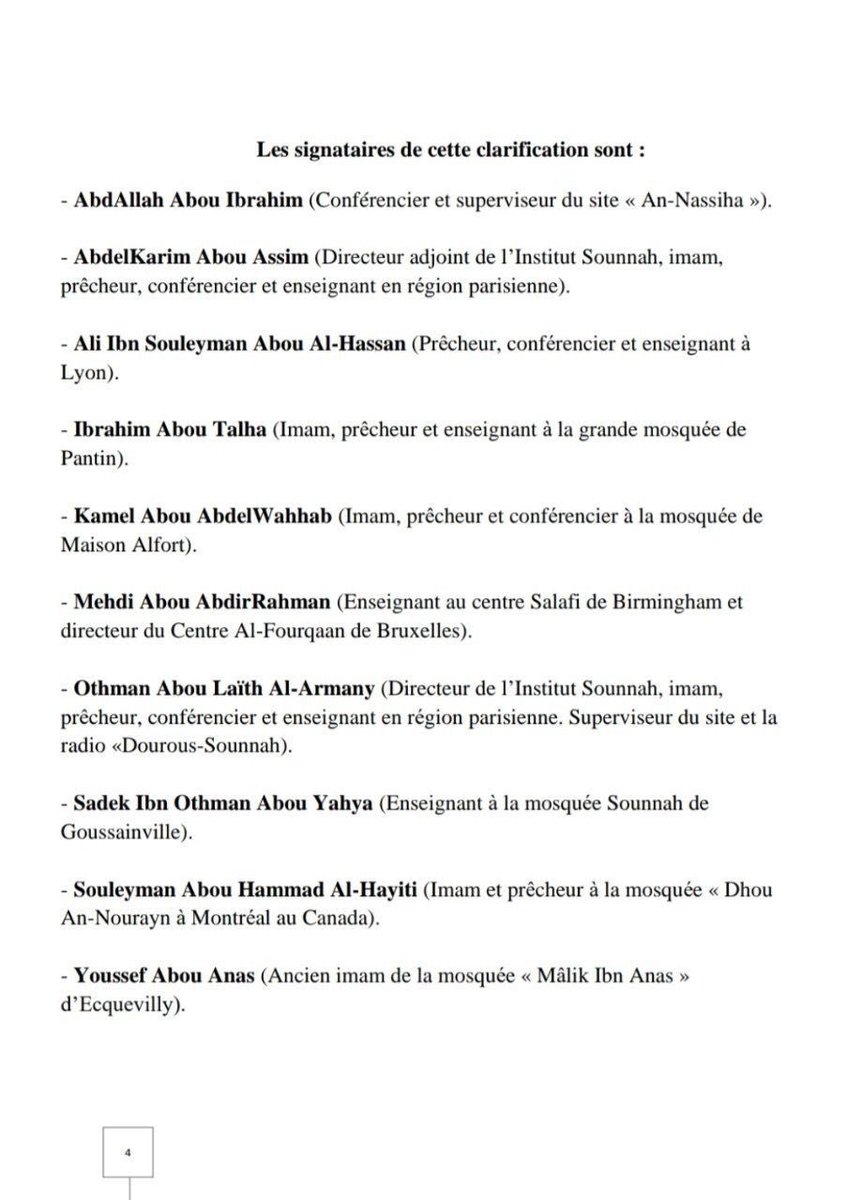 ❌ Pour ceux qui ne savent pas qui sont les têtes des saعāfiqah francophones parmi eux : 

Abou Laith Al Armani

Souleymane Al Hayiti 

Mehdi de Birmingham

Et autres signataires du bayān voir ici ⬇️