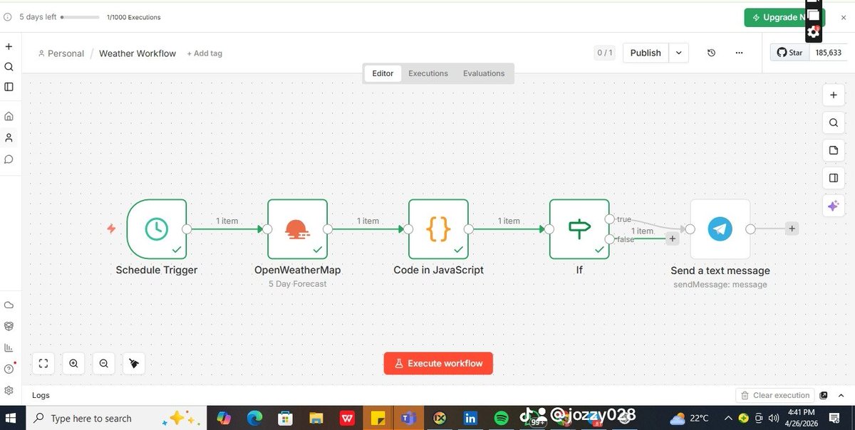 JOSIAHBULUS4's tweet image. #Automation #n8n #NoCode #WeatherBot #Productivity #TechLife

4:42 pm

Message
