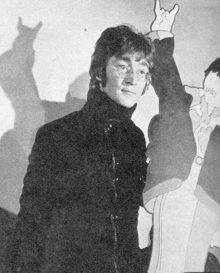 ceofjohnlennon's tweet photo. john lennon and his characters: the beatles cartoon (1965) and yellow submarine (1967) https://t.co/88VrTxKEEp