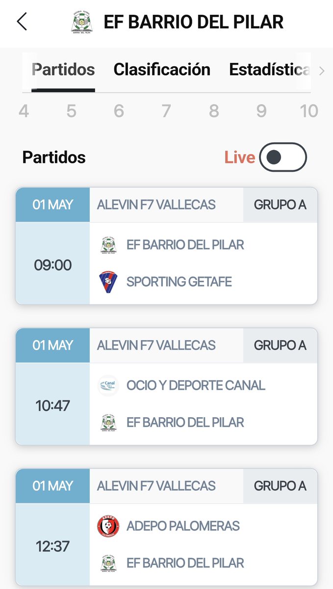 <a href="/EFBarrioPilar/">EF Barrio del Pilar</a> 
Nuestro Alevin C sale de Torneo en este parón de Liga. Día 1 mayo !!!
En Vallecas y a disfrutar del fútbol y la competición ⚽️🏆
#VamosEscuela hastaelfinal 💚