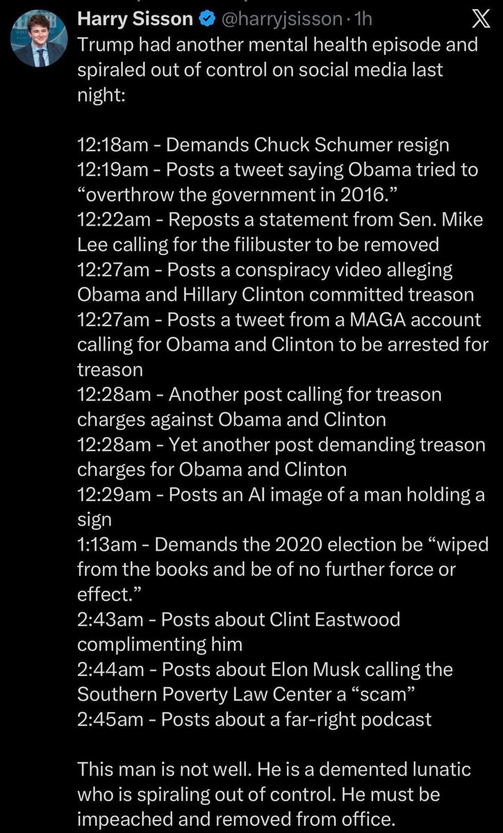 Skepticaldem's tweet photo. Posts from trump the other night. How is he still president? https://t.co/WlBB01rmd3