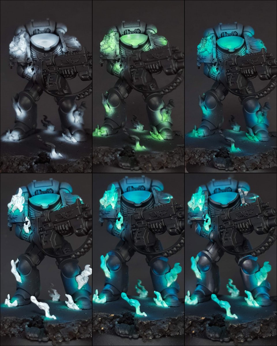 theminiaturista's tweet image. The Frostfire Legion and some of the painting steps. I used some bits of @greytidestudio  Cursed Company and some effects of @deadlyrint  
I think it is a well-balanced scheme. I should paint another version.
You have the extended painting guide in the biolink!
#warhammer40k