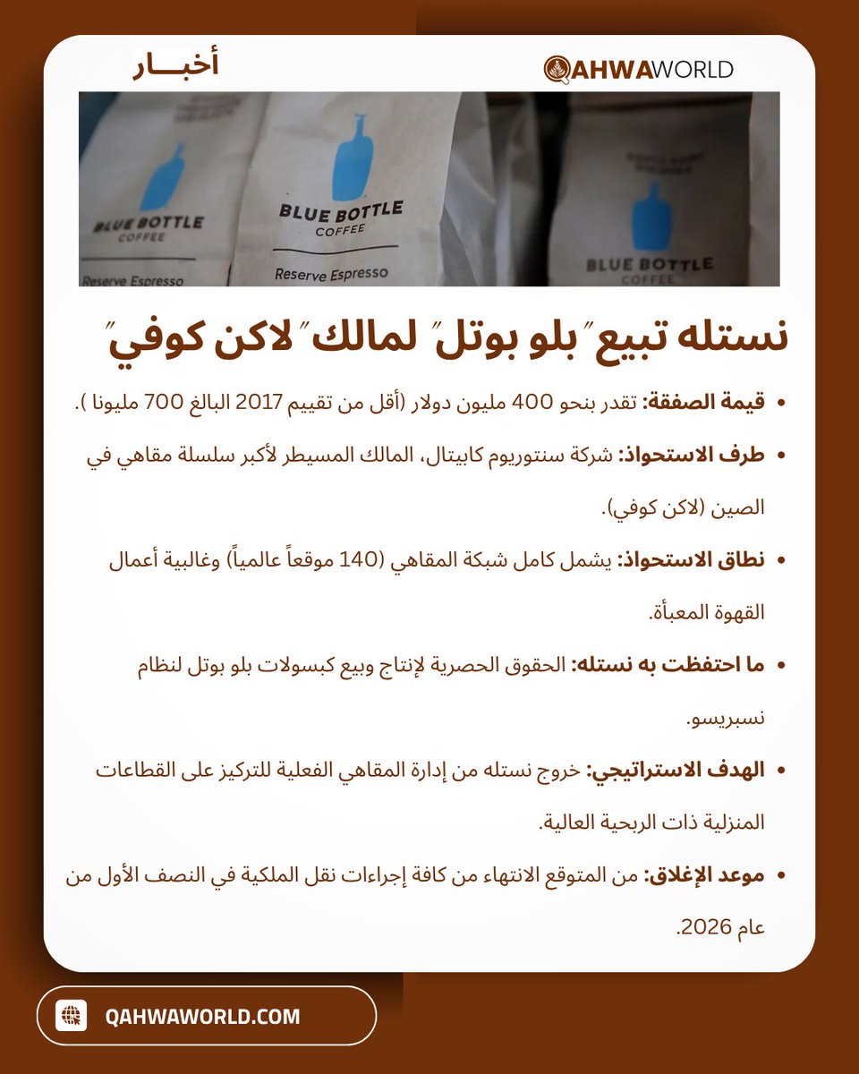 qahwaworld's tweet image. Nestlé Officially Confirms Sale of Blue Bottle Coffee to Owner of China’s Luckin #Coffee

Нестле продает Блю Боттл Кофе компании-владельцу Лакин #Кофе

نستله تؤكد رسمياً بيع “بلو بوتل” لمالك لاكن كوفي الصينية

 qahwaworld.com/news/nestle-se…

#qahwaworld
#عالم_القهوة
#القهوة
#قهوة_ورلد