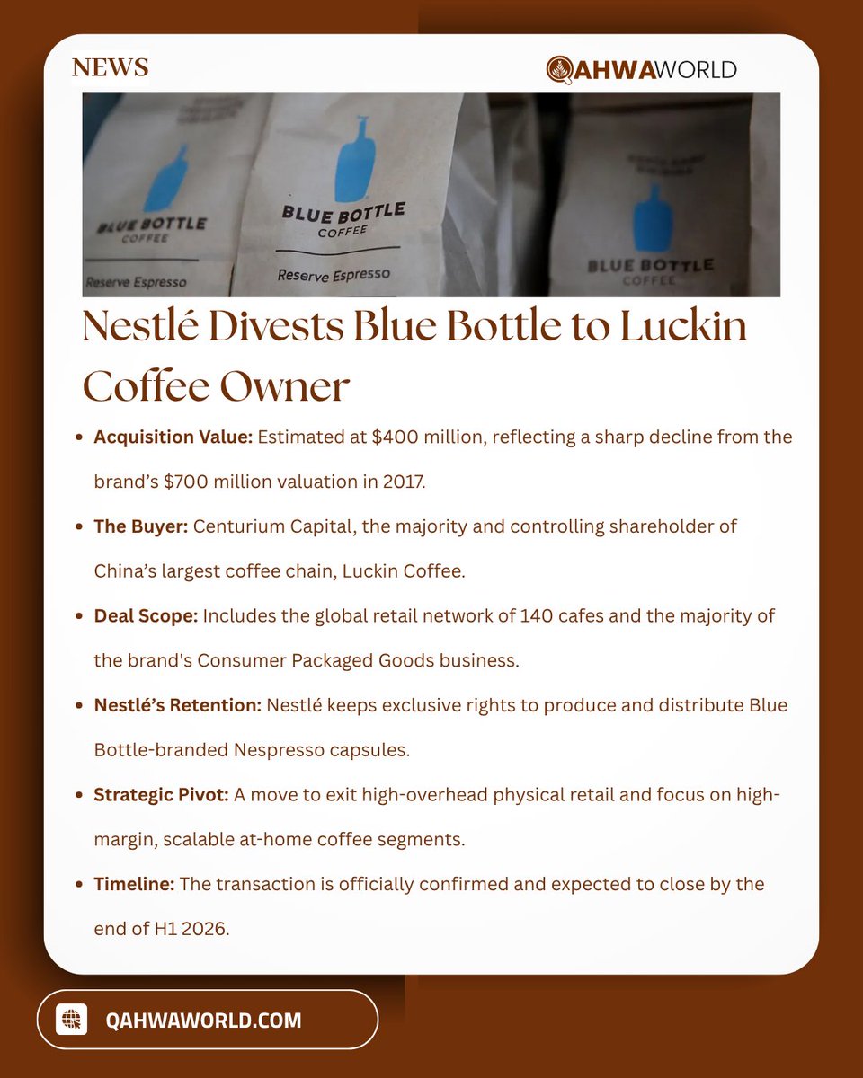 qahwaworld's tweet image. Nestlé Officially Confirms Sale of Blue Bottle Coffee to Owner of China’s Luckin #Coffee

Нестле продает Блю Боттл Кофе компании-владельцу Лакин #Кофе

نستله تؤكد رسمياً بيع “بلو بوتل” لمالك لاكن كوفي الصينية

 qahwaworld.com/news/nestle-se…

#qahwaworld
#عالم_القهوة
#القهوة
#قهوة_ورلد