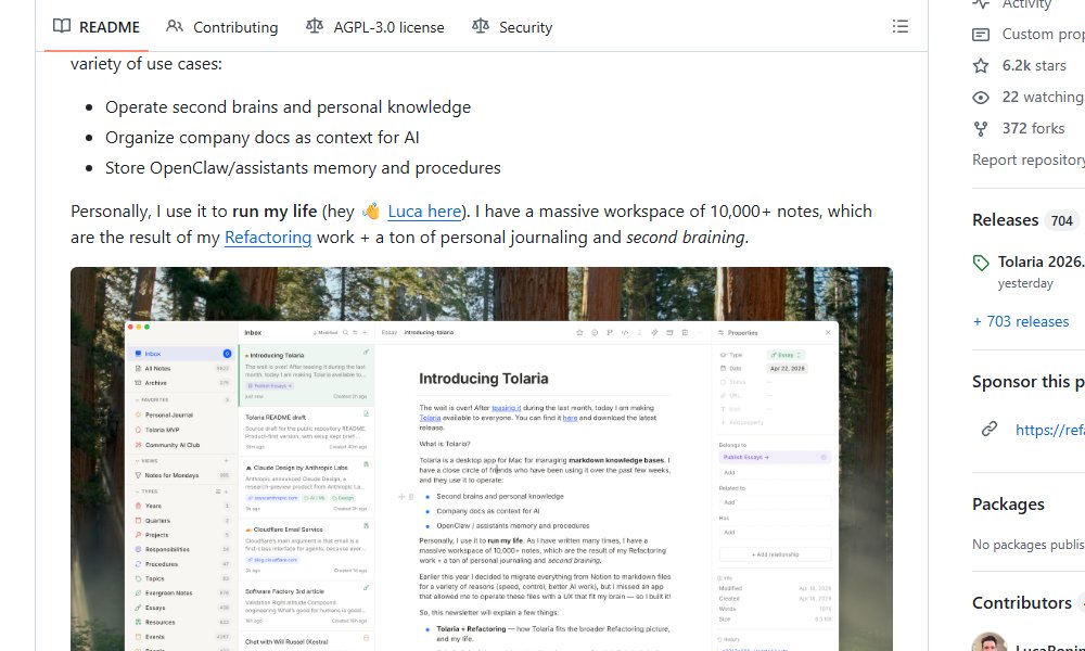 clxymox's tweet image. 📝 tolaria
⭐ 444 stars

**"Gestionnaire de savoir en Markdown pour macOS et Linux, ultra-rapide et open source !"**
#GitHub