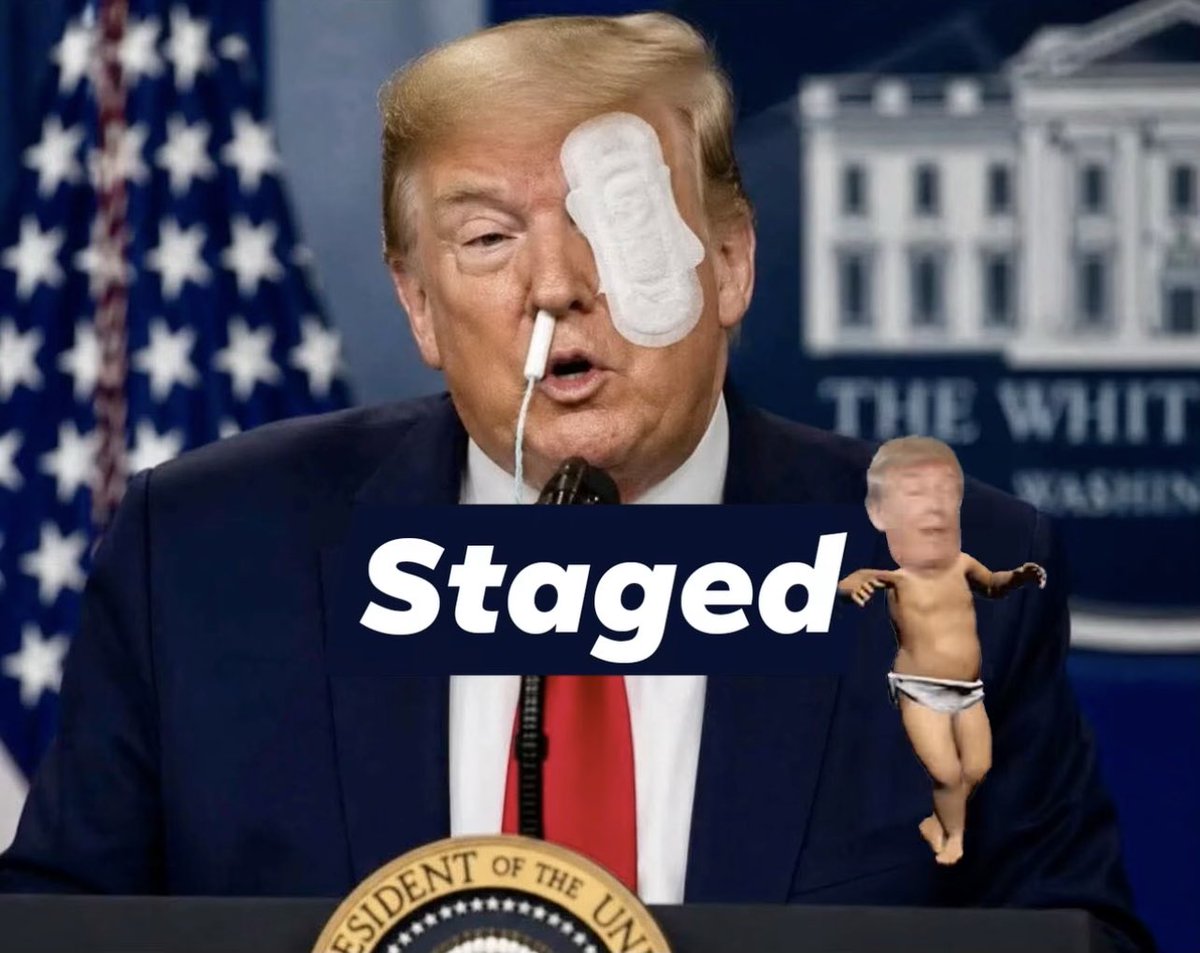 JerryWillResist's tweet photo. Never forget the staged Trump Assignation where people died, Trumps ear was buffoonishly bandaged and he killed the investigation. What happened at the CorrespondenceDinner is more of the same. #TrumpIsAFake #NeverForget https://t.co/0R73eA4jDD