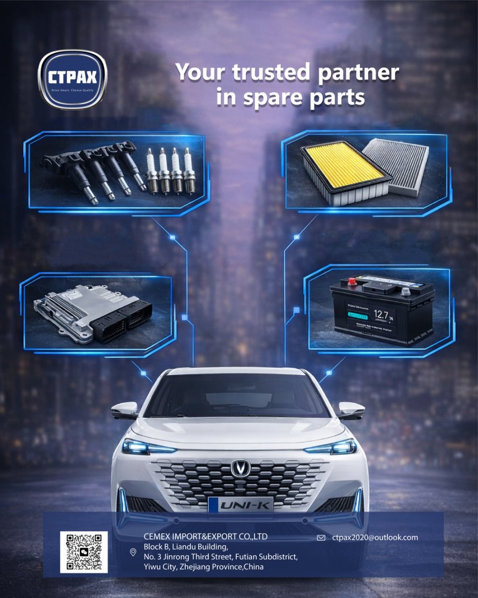 CTPAX271512's tweet image. شريكك الموثوق في قطع غيار السيارات الصينية 🚗
جودة عالية • أسعار منافسة • توفر سريع

 Your trusted partner in Chinese auto spare parts 🚗
High quality • Competitive prices • Fast availability
.
: #SpareParts #ChineseCars #ElectricCars  #قطع_غيار #سيارات_صينية #سيارات_كهربائية