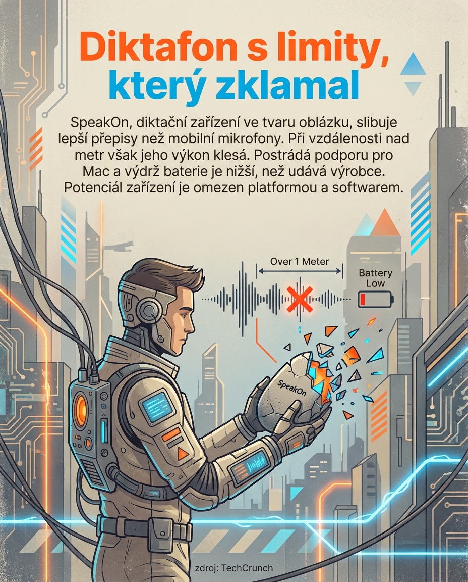 AipokusyCz's tweet image. Diktafon SpeakOn zklamal. Přestože slibuje lepší přepisy než mobil, jeho výkon klesá nad 1 metr. Chybí podpora pro Mac a baterie nevydrží slibovanou dobu. Velký potenciál zbytečně limitován softwarem a platformou. 📱 #SpeakOn #TechReview