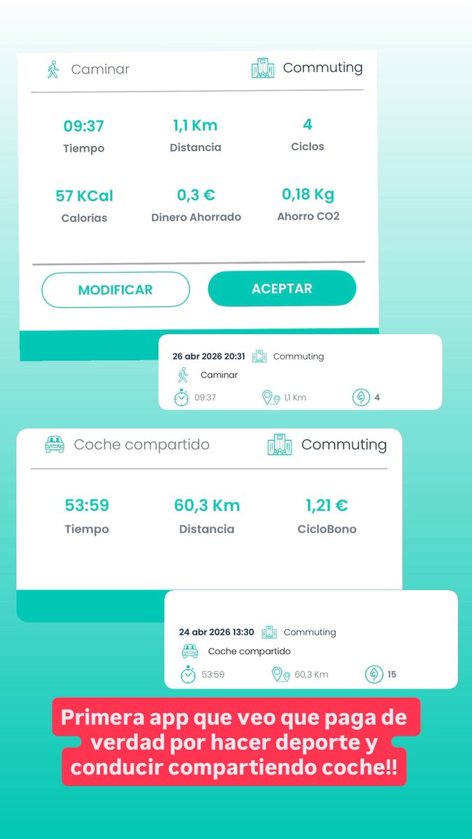 carlesjogo's tweet image. La MEJOR APP para ANDAR y para COMPARTIR COCHE!!!
Ciclogreen!! #running #dinero #appsdedinero 
Lo mejor de esta app:
✅ Sin límites por provincia (muévete libre)
✅ Sin límites diarios
✅ Sin rutinas obligatorias

ciclogreen.com/register?code=…