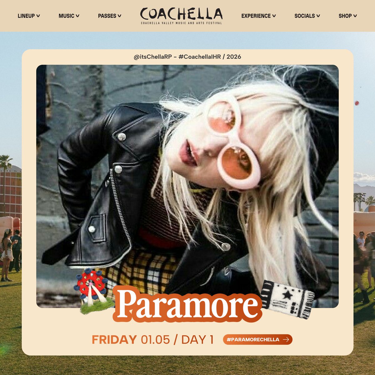 © #𝖢𝗈𝖺𝖼𝗁𝖾𝗅𝗅𝖺𝖨𝖧𝖱!
،🌴﹕（  𝖭𝖾𝗐 𝗉𝗈𝗌𝗍  ）
𝖲𝗂𝗍𝖾 / 𝖫𝗂𝗇𝖾𝗎𝗉 ˒ 𝖯𝖾𝗋𝖿𝗈𝗋𝗆𝖾𝗋𝗌

Manifesting this set since day one. Paramore is officially joining the lineup next friday! #Paramorechella ⭐️