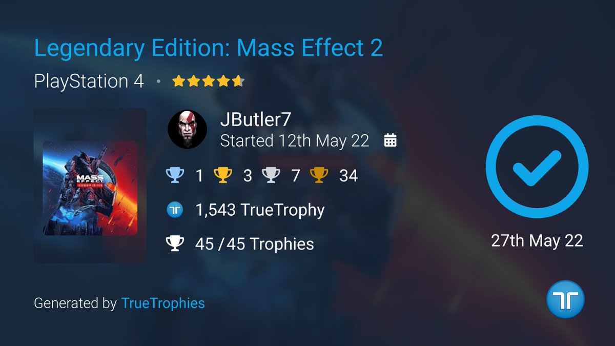 JButler7_PSN's tweet photo. Platinum #7 Mass Effect 2 - Legendary Edition PS4 27.05.2022 https://t.co/O0PabSgcpf
