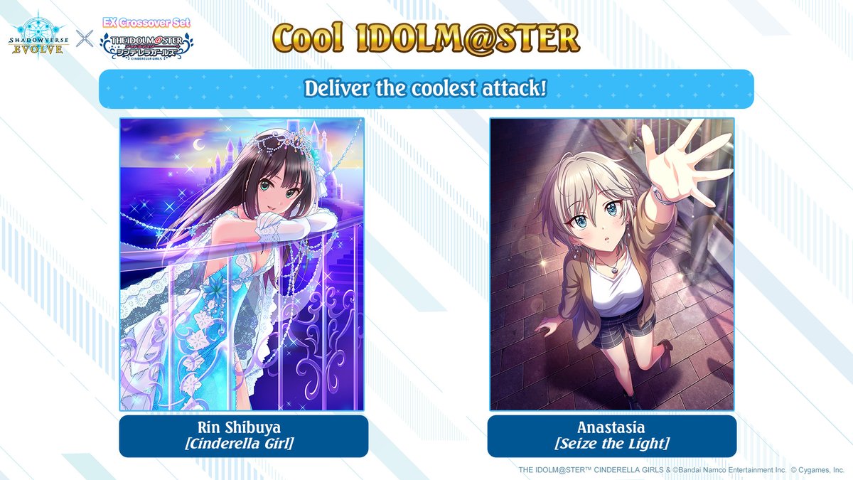 svevolve_en's tweet image. Explore the recommended deck Cool IDOLM@STER from the EX crossover set, THE IDOLM@STER CINDERELLA GIRLS, now available at your local store!

🔗en.shadowverse-evolve.com/special/ecp02/…

#Shadowverse #ShadowverseEvolve #imas_cg