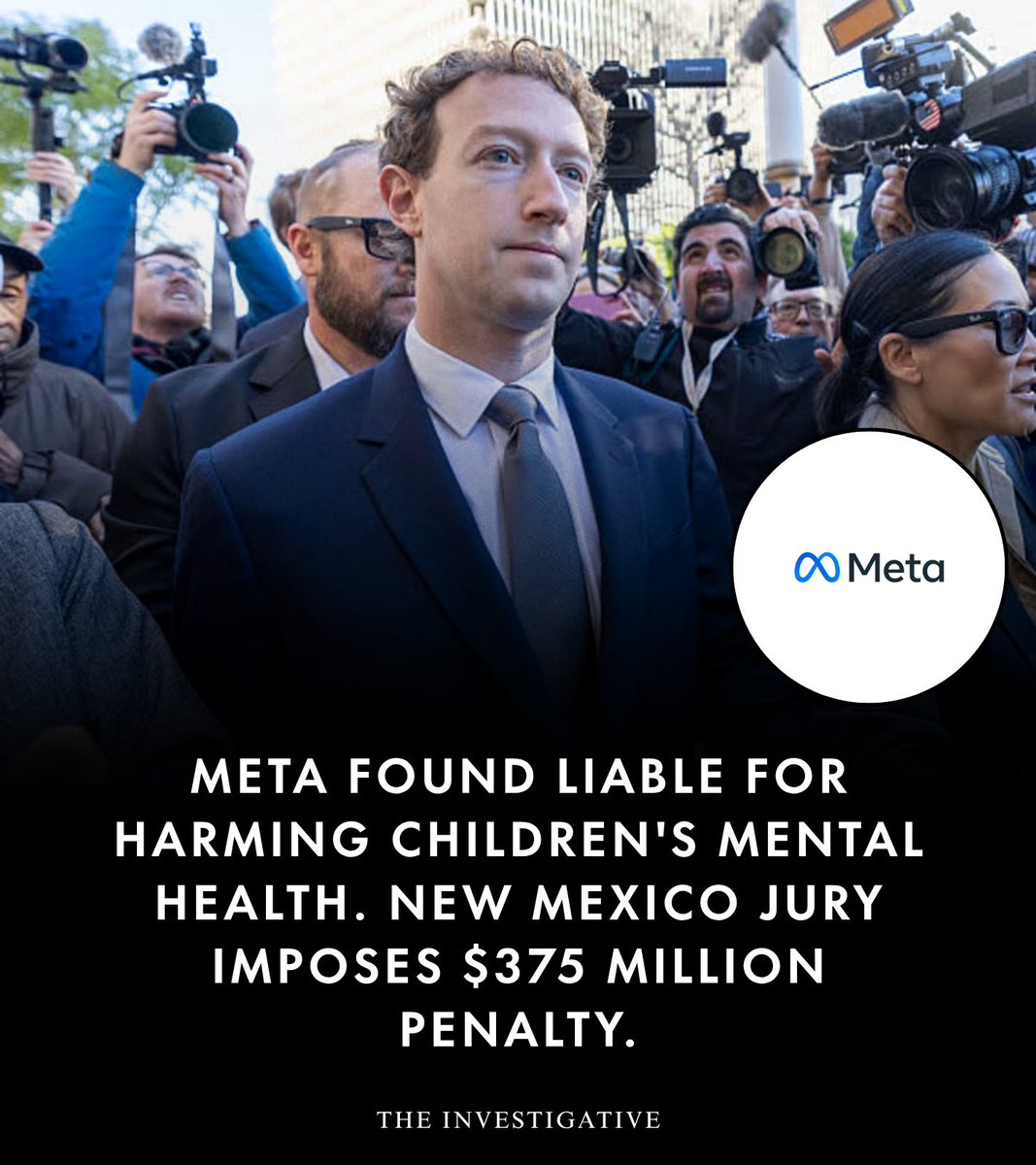 AnonymousNewsHQ's tweet photo. A New Mexico jury determined on Tuesday that Meta knowingly harmed children's mental health and concealed critical information about child sexual exploitation on its social media platforms.
#fblifestyle #MetaAccountability #ChildSafety #MentalHealthMatters https://t.co/M5tvvnzocB
