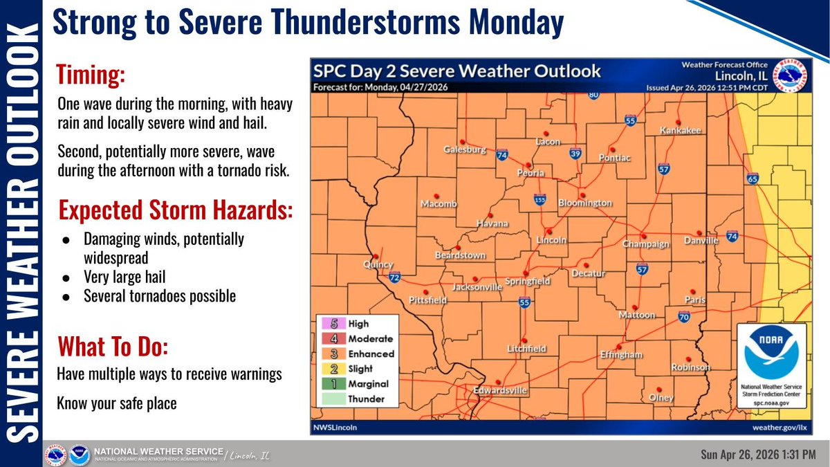 All of IL remains in a level 3 (enhanced) risk of severe weather Monday ...