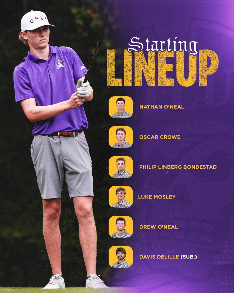 ECUPirateMGolf's tweet photo. Here is our lineup for the @American_Conf Men's Golf Championship
📰 https://t.co/ikBuvJXumI https://t.co/1xuOAI3XN3