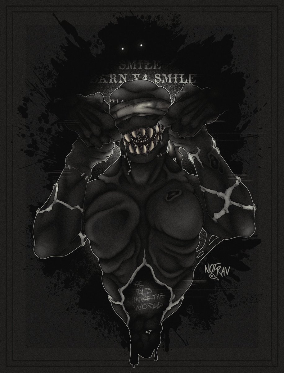 DefoNotRav's tweet photo. Smile, Darn Ya, Smile 🦷🖤

(Happy 8 years Elijah)
#teratophilla #horrorart #oc https://t.co/bIu7BfuxfS
