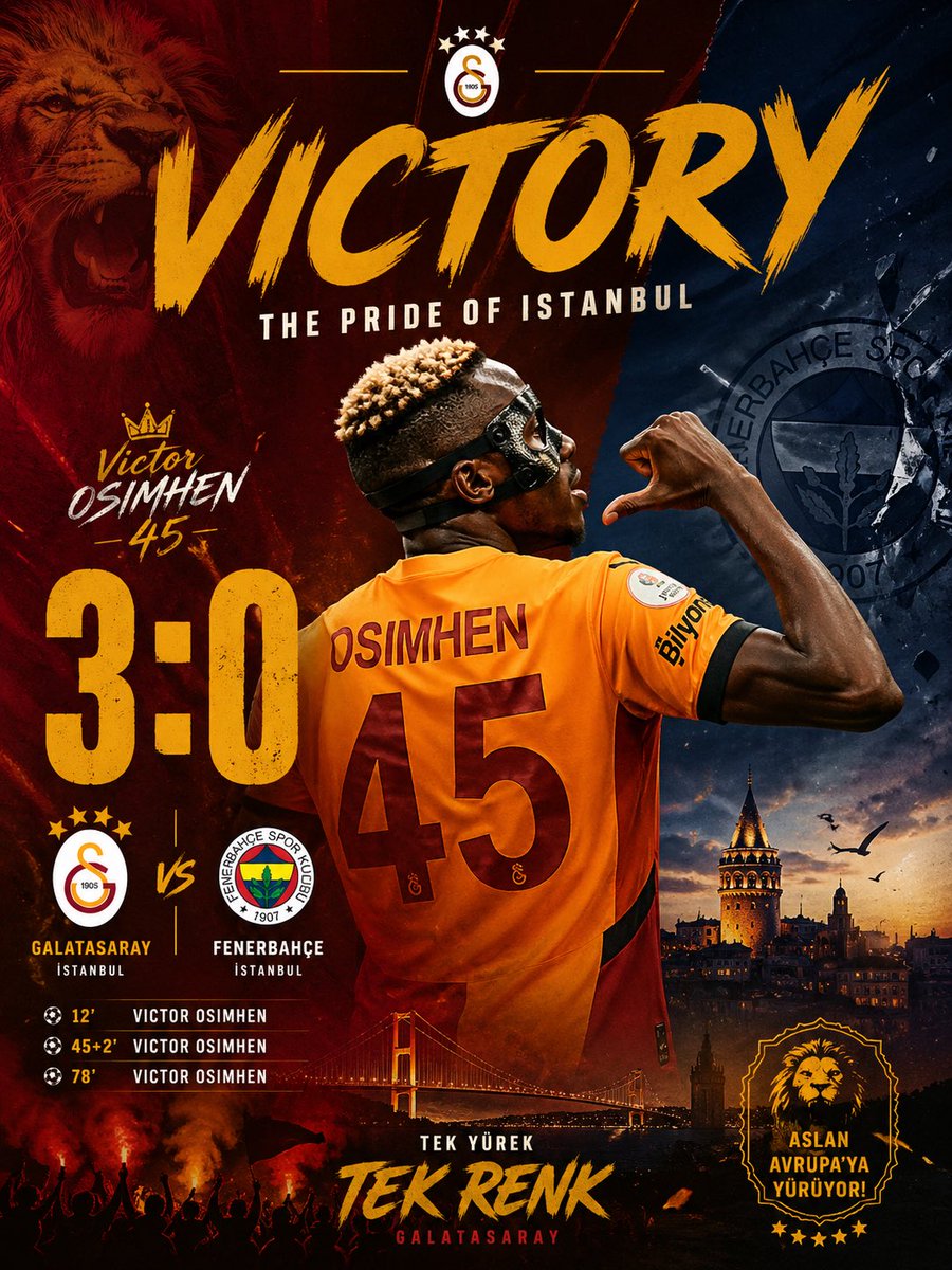 Dominance from start to finish.
delivers a masterclass, leading Galatasaray to a fearless 3:0 statement victory.
This wasn’t just a win—it was power, precision, and pride on full display. Istanbul burns in red and gold tonight. 🔥
#SuperLig #Galatasaray