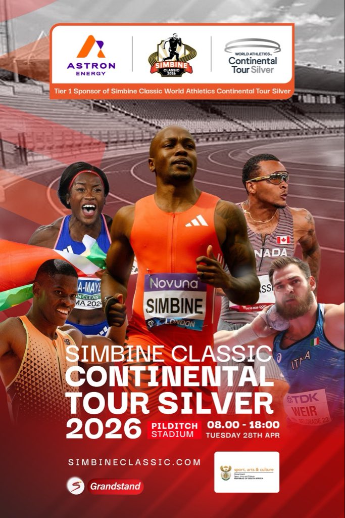 SimbineClassic's tweet photo. The Simbine Classic is finally here! Can’t wait to see you all at Pilditch Stadium as we enter a new chapter in South African Athletics! 

South Africa our time is now! Buy Tickets at https://t.co/OS0f0F7wxS or there will be cashless sales of tickets at the stadium on the day. https://t.co/wCSHL2PpGW