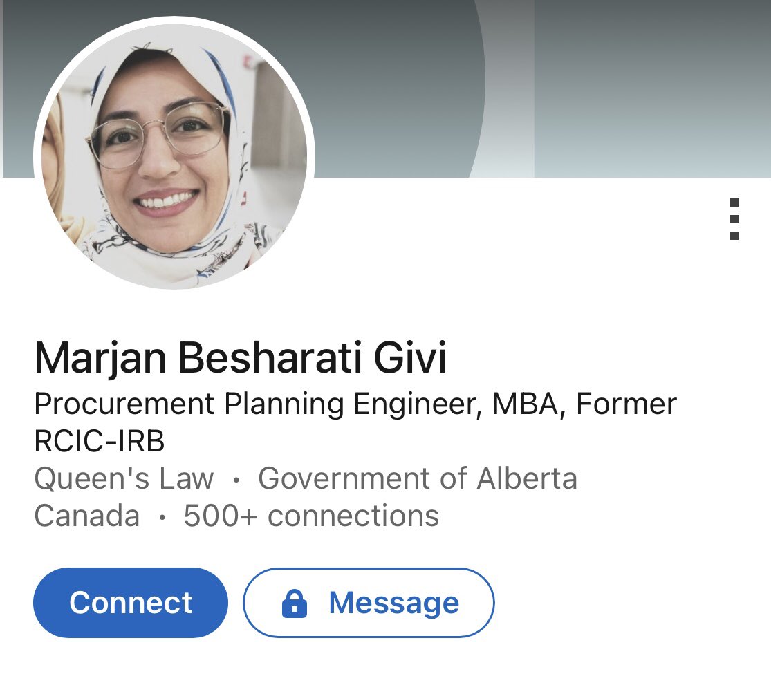 LuCiFeRuqdx's tweet image. These information are publicly available

Marjan Basharti Givi, daughter of Mohammad Kazem Basharti Givi (Associate Professor of Mechanical Engineering at the University of Tehran, deceased 1395/2016), currently resides in Canada.

Immigration Consultant and Supply Chain Planning