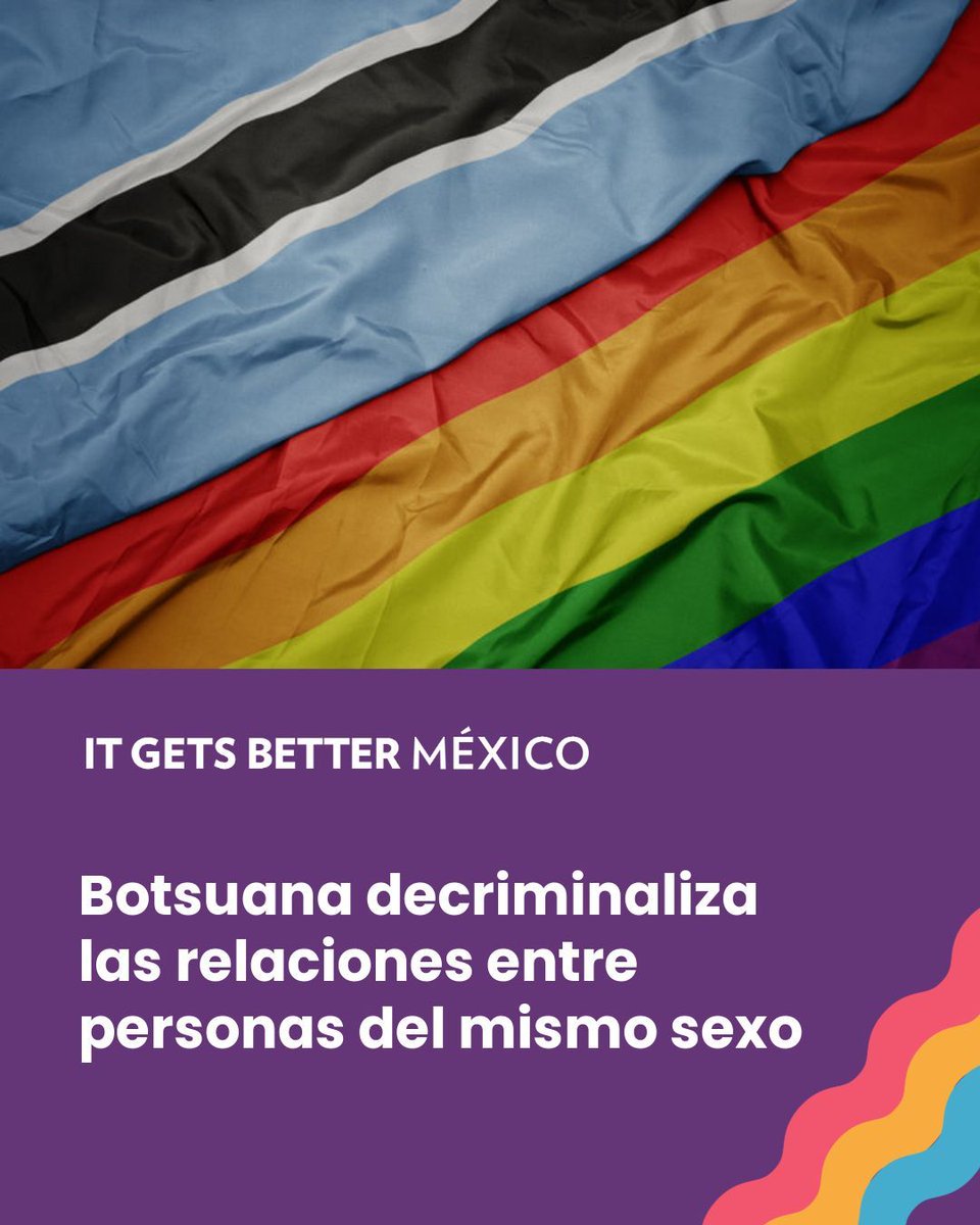 ItGetsBetterMx's tweet image. 🇧🇼🏳️‍🌈 Botsuana eliminó formalmente del Código Penal las leyes coloniales que criminalizaban las relaciones entre personas del mismo sexo con hasta 7 años de prisión. Un paso histórico para los derechos LGBTQ+ en África. #ItGetsBetter