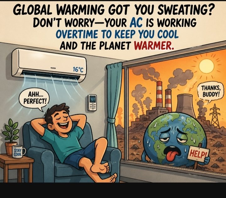 SinghUpasna26's tweet image. It shows how personal comfort can come at the planet’s expense, urging awareness about energy use and climate impact.
#globalwarming #climate #climatechange #climatecrisis #saveplanet