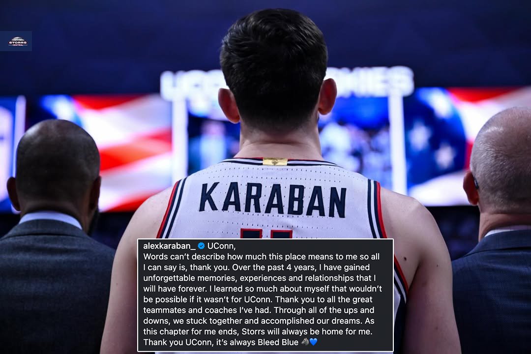 StorrsCentral's tweet photo. Alex Karaban thanks UConn Nation in a post this afternoon on Instagram

"As this chapter for me ends, Storrs will always be home for me. Thank you UConn, it's always Bleed Blue.

(via alexkaraban_/IG) https://t.co/P0w8rA2E3S