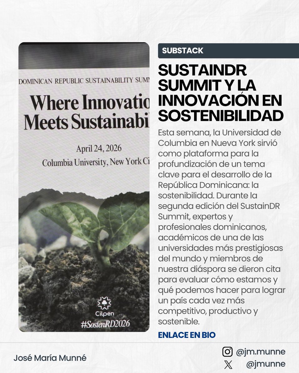 jmunne's tweet photo. En seguimiento al SustainDR Summit sostenido en la Universidad de Columbia, me tomo un momento para considerar la importancia del evento como plataforma para la profundización de colaboración entre el sector privado, una de las universidades más importantes y nuestra diáspora. https://t.co/wD5zEjVDeI
