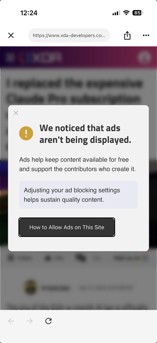 vick08's tweet photo. If you show me this screen, I am not reading your article. What ads are blocked, what to do next? No instructions, no eye balls! :) https://t.co/ZWUH20b2Yz