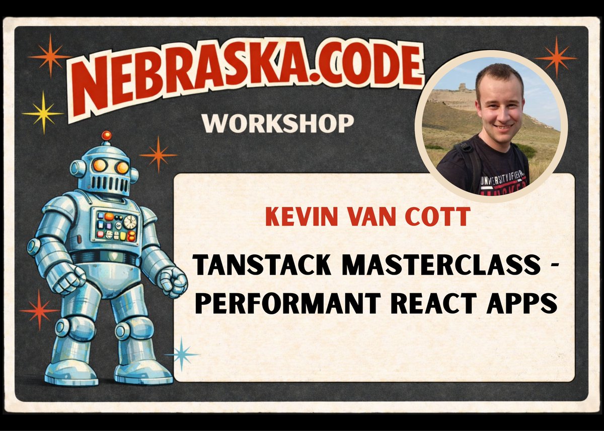 amegala's tweet photo. @KevinVanCott has a Hands-On Full-Day Workshop July 22nd at Nebraska.Code().
Find 'TanStack Masterclass - Performant React Apps' here:
https://t.co/bkqikbHxXW
#JavaScriptOSS #TanStack #Maintainers #Frontend #ScalableWebApplications #SSR #OpenSource #EmergingTech #TechWorkshop @nebraskajs @iowajs @BeerCodeOmaha @iowawebdevs @iowamobiledevs