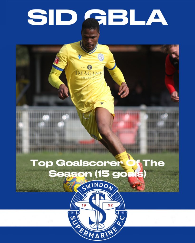 SupermarineFC's tweet photo. TOP GOALSCORER - Sid Gbla (15 goals) https://t.co/cNlKb7E2Gr