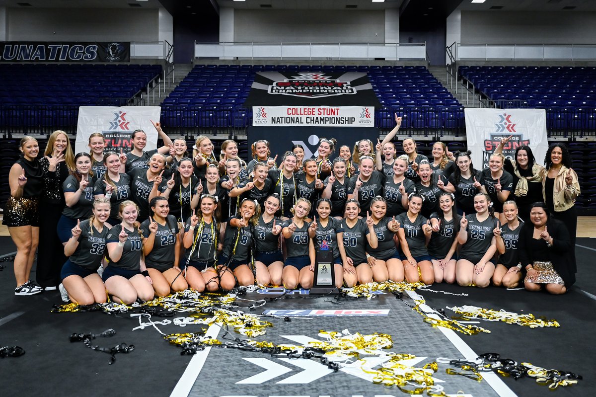 GFUAthletics's tweet photo. 🏆 BACK 2 BACK 🏆

Your George fox STUNT team has won the Division III Championship AGAIN with a win over Muskingum, 25-20!

Great work Bruins!

#BruinsStandTall #STUNTTheSport https://t.co/WKTsLjOYiq