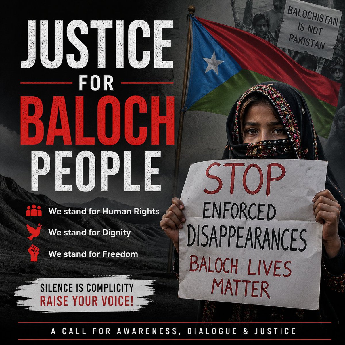 SpaceM_Official's tweet photo. Justice for Baloch People

Voices from the victims deserve to be heard.
Human rights, dignity, and freedom are not optional — they are basic rights.

Stand for justice. Raise your voice.

#JusticeForBaloch #HumanRights https://t.co/g2IC6mrz05