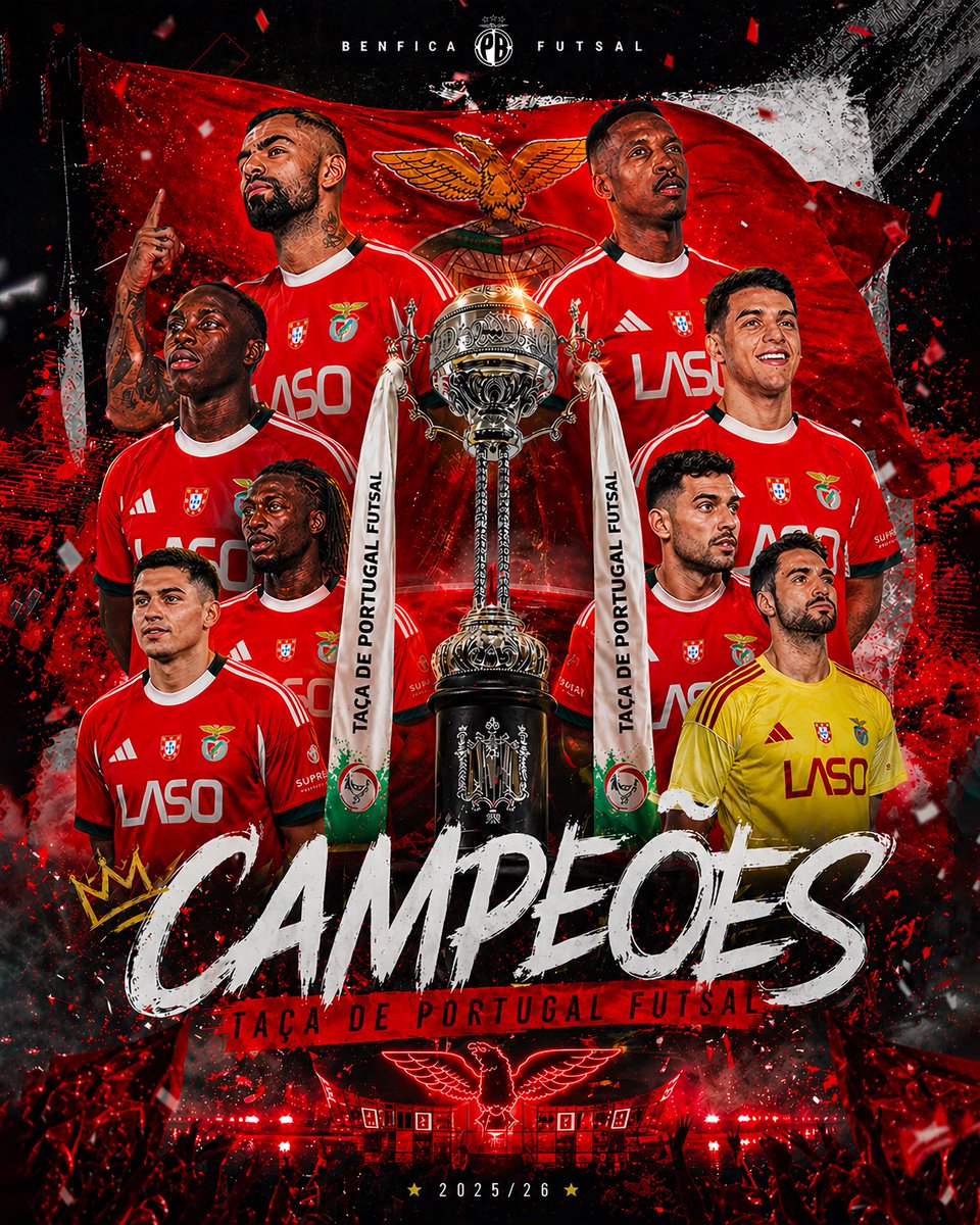 𝐀 𝐓𝐀𝐂̧𝐀 𝐃𝐄 𝐏𝐎𝐑𝐓𝐔𝐆𝐀𝐋 𝐏𝐄𝐑𝐓𝐄𝐍𝐂𝐄 𝐀𝐎 𝐆𝐋𝐎𝐑𝐈𝐎𝐒𝐎! ❤️🦅

A equipa de Futsal do Sport Lisboa e Benfica conquista a 𝐓𝐚𝐜̧𝐚 𝐝𝐞 𝐏𝐨𝐫𝐭𝐮𝐠𝐚𝐥 pela nona vez na história! 🏆9️⃣