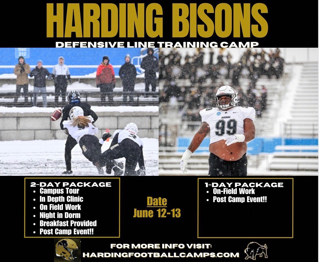 TreyFleming2027's tweet photo. Thank you @CoachBigHU for inviting me out for @Harding_FB defensive line training camp! 

@Coach_LaFavers @RPHS_FB @hucoachmote https://t.co/yVpTVvsEU1