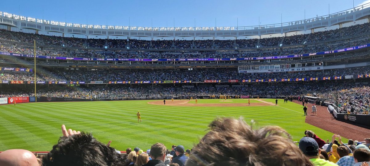Bdrez22786's tweet photo. There is no better way to celebrate an 8th birthday than a beautiful day at Yankee Stadium watching @BananaBall_ and @TheSavBananas https://t.co/57YNYBsOl4