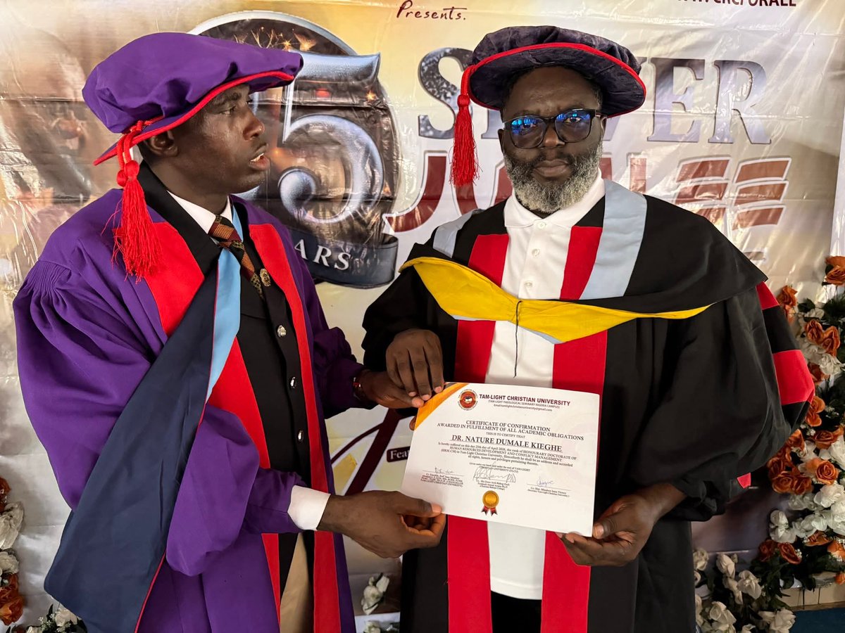 NKieghe's tweet photo. I feel honored to have received the award of Dr. h.c in Humanitarian Services by the Tam-Light Christian University, Nigeria. To whom much is given much is expected. I will keep doing my best to see the lives of young people transformed across Nigeria.

#NDK #RUN #RescuedToRescueOthers #yrido