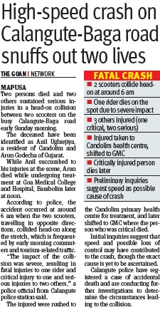 thegoanonline's tweet image. THE GOAN |High-speed crash on Calangute-Baga road snuffs out two lives
Read more:tinyurl.com/7e2tac2t
#Goa #News #Headlines