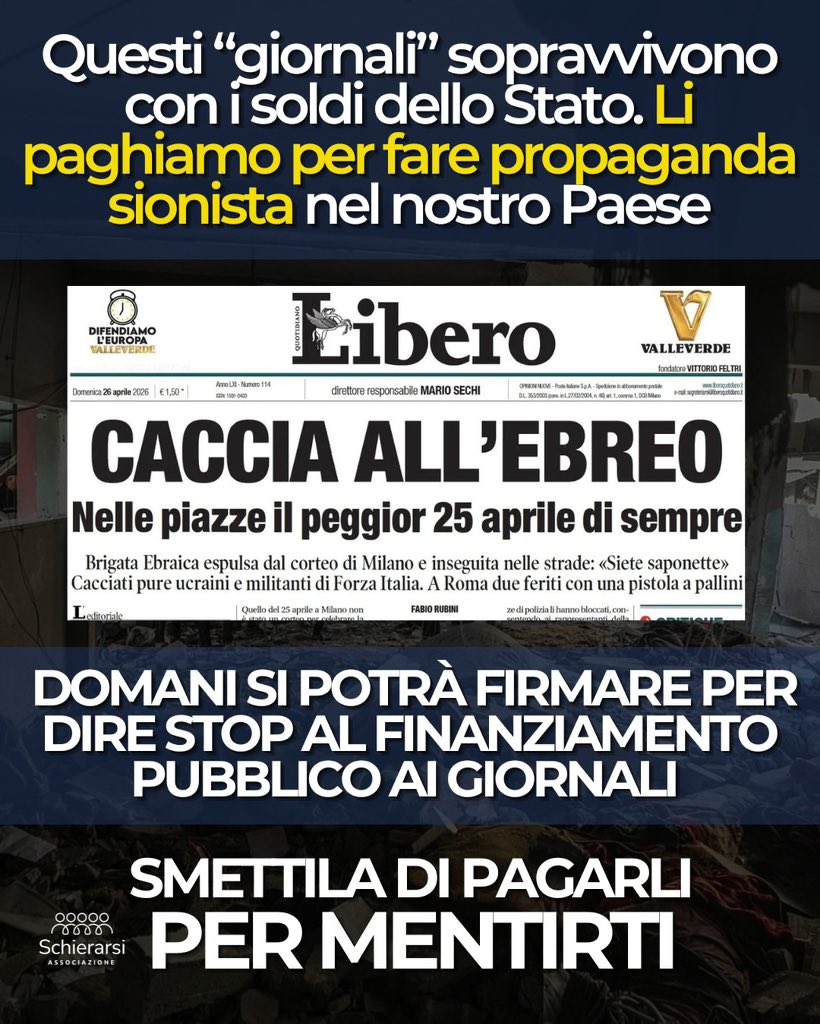 Che propaganda schifosa. Una propaganda che oltretutto paghiamo noi con i nostri soldi. Smetti di pagarli per mentirti! Da domani inizieremo la raccolta delle firme per abolire il finanziamento pubblico ai giornali. Tutte le info le trovate su bastasoldiaigiornali.it