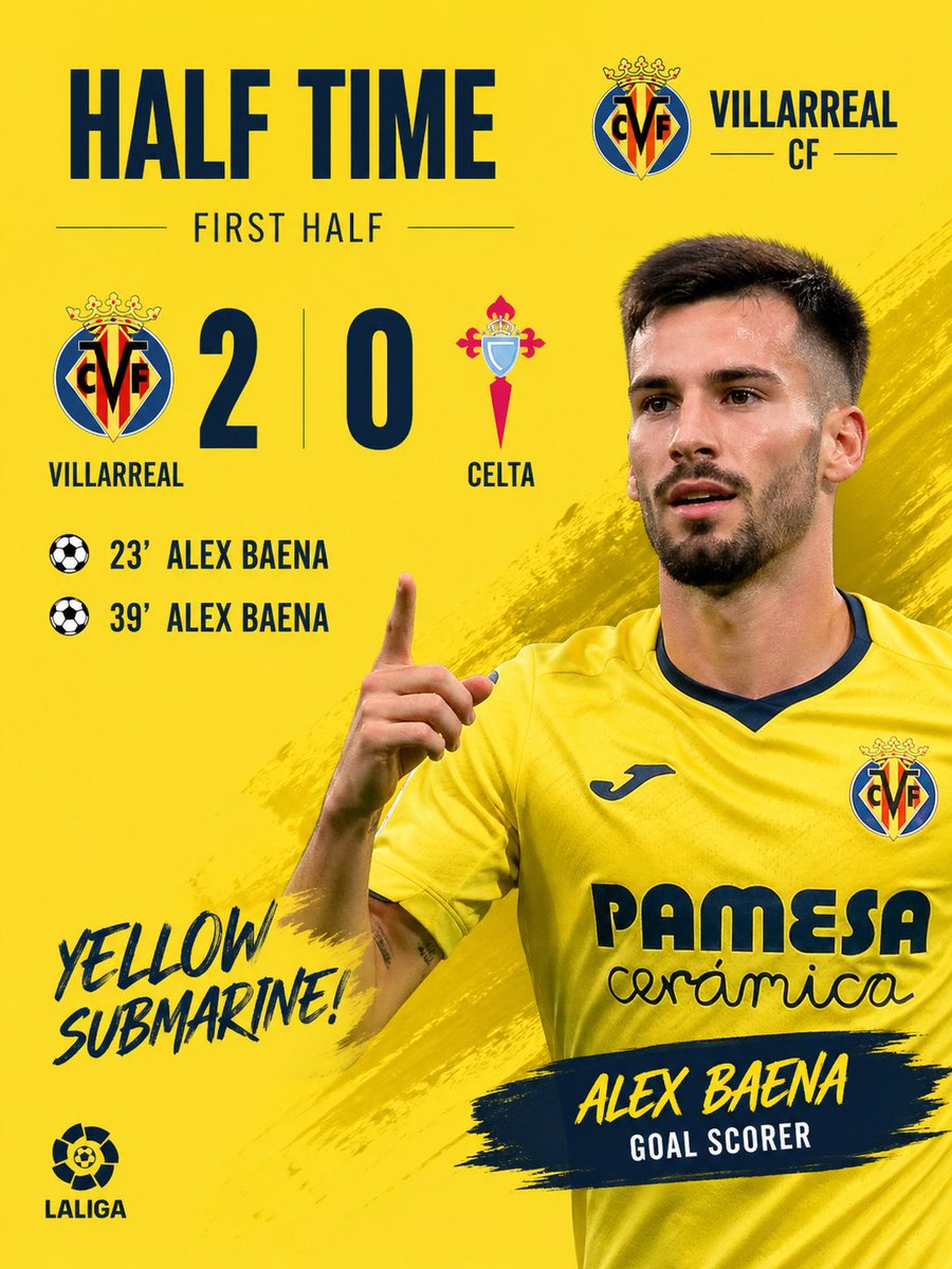 Yellow Submarine cruising in control 🚀💛
Two goals up and full of confidence—Villarreal CF mean business tonight!
#LaLiga #Villarreal #FabrizioRomano