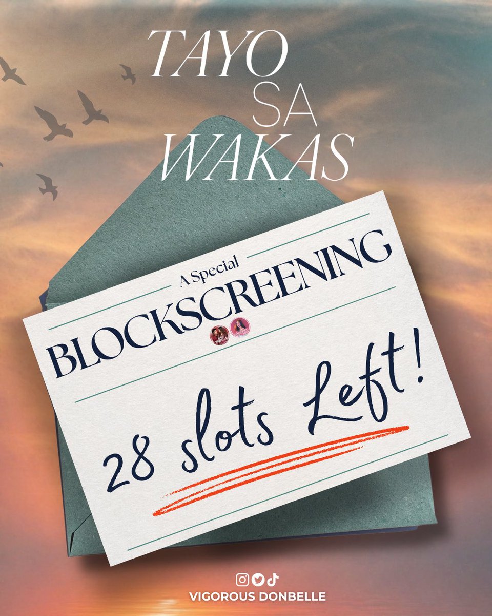 28 SLOTS LEFT!!! 

but wait there’s more! we have a surprise to all of our Bubblies once we sold out this blockscreening!

reserve your slot here: docs.google.com/forms/d/e/1FAI…

📍SM North, Cinema 6 
🎟️ ₱420 
🗓️ May 31, Sunday 
🕓 4:00 PM 

#DonBelle #TayoSaWakas