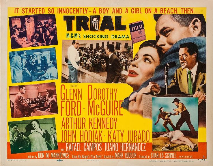 TCMComingUp's tweet image. #ComingUpOnTCM

TRIAL (1955) Glenn Ford, Dorothy McGuire, Arthur Kennedy
Dir.: Mark Robson 7:30 AM PT

A Mexican boy accused of rape and murder becomes a pawn for communists and red-baiters.  

1h 45m | Drama | TV-G  

#TCM #TCMParty