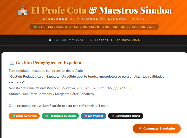 ElprofeCota's tweet photo. ⚠️ ¿Sabes qué es la gestión pedagógica según Ezpeleta?
🔥 L16 (Simulador de conocimientos)
Simulador 👉 https://t.co/qT6BSnmc1F
10 preguntas #CENEVAL con casos reales. Sin internet.
#ElProfeCota &amp; #MaestrosSinaloa &amp; #SoyPRONI https://t.co/43ttez2H2Z