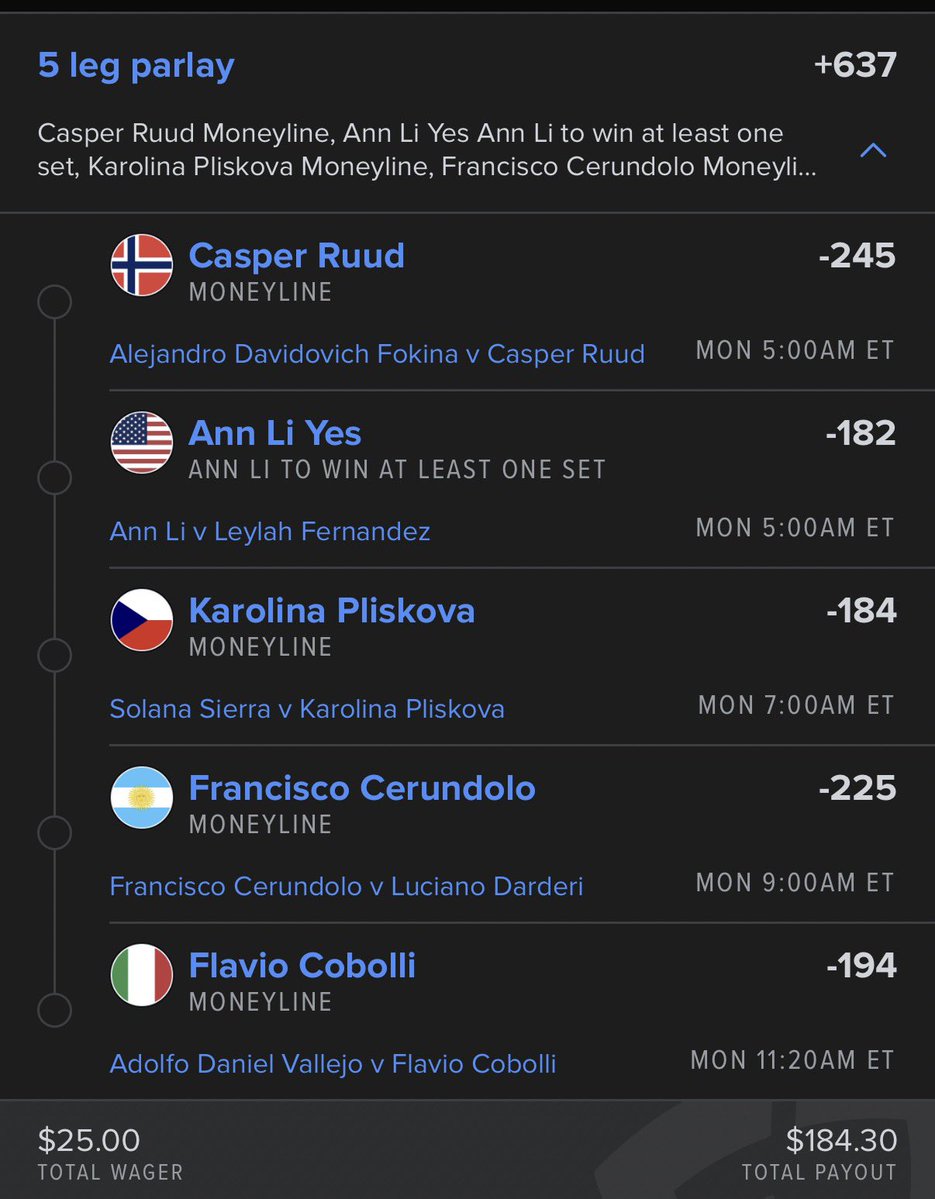 BigToney8's tweet image. 🎾 Tennis Parlay 🎾

Link in comments 🔗

$25 -----&amp;gt; $184🙏🏻

#TennisPicks #Gambling𝕏